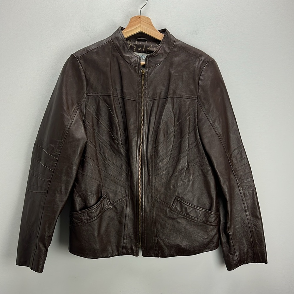 Vintage Y2K Brown Leather Jacket Bradley Bayou Womens Small Chocolate Moto 90s